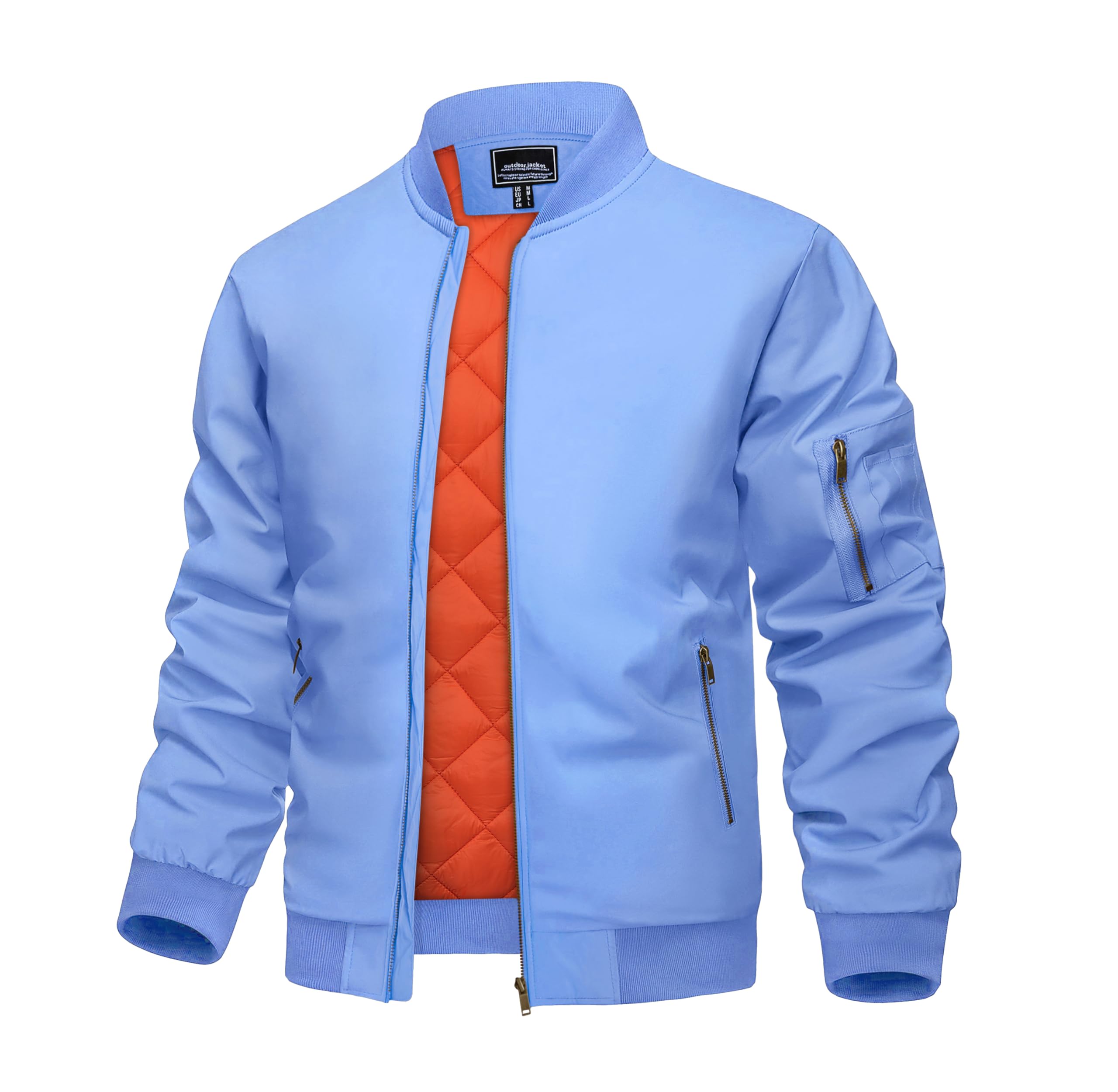 KEFITEVD Men's Jacket Casual Windproof Bomber Jackets Full Zip Windbreaker Warm Winter Padded Coats